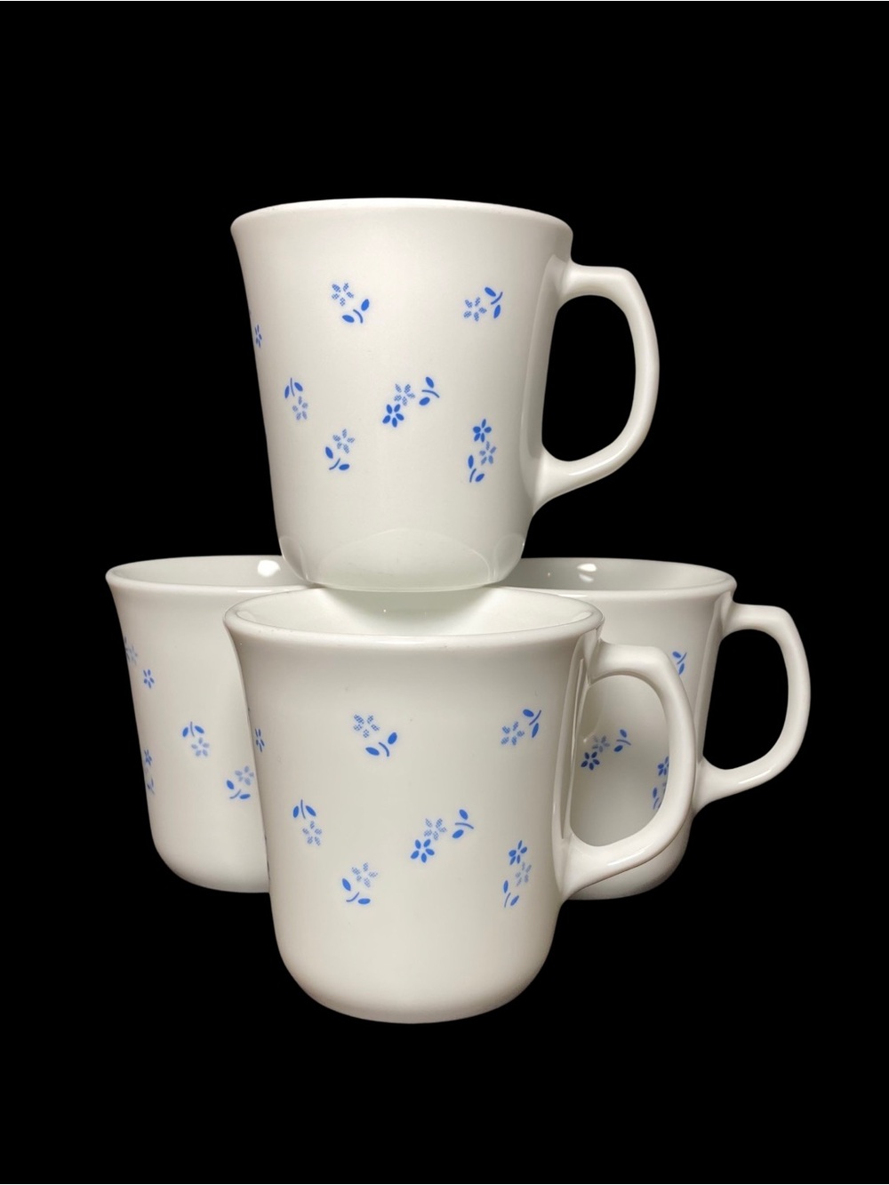 Corning USA 1970 White Ceramic Mug Set with Blue Cornflower Pattern - 4-Pack